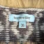 Vintage Y2K Fair Isle Shetland Wool Cardigan Rabbit Fur Trim Belted Scarf Nordic Gray Photo 10
