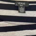 Verve Ami Sleeveless Black & Gray Striped Long Tank Top with Overlapping Front Photo 5