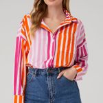 Beach Riot Pink And Orange Striped Cover Up Shirt NWOT Photo 1