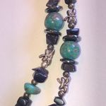 Elegant Black Shimmer Stones and Green Turquoise Beaded Boho Necklace Photo 6