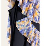 HAGAHI Navy Blue Pleated Floral Print Short Sleeve Asymmetrical Dress Size 6 Photo 3