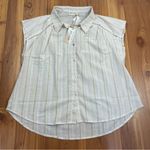 Very J New In Women’s Cap Sleeve Button-Up Blouse Stripe New 1X Neutral Photo 0