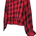 Sanctuary Buffalo Plaid Red & Black V Neck Button Down Festive Blouse Size XS Photo 1