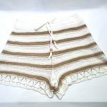 MADDEN NEW YORK CROCHETED STRIPED L SHORTS WITH BEADED DRAWSTRING TIE NEW Tan Size L Photo 0