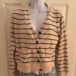 Mod Ref  Striped Beige Cardigan Sweater Photo 1