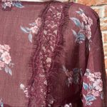 American Eagle  y2k burgundy floral top with ruffled bell sleeves / S/M / EUC Photo 5