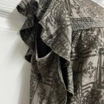 Anthropologie Hiche Olive Green Allover Tonal Embroidered Flutter Sleeve Tank Top Photo 5