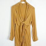 Free People Worlds Apart Tie-Front Tunic Size Small Tan Bohemian Coverup Gauzy Photo 2