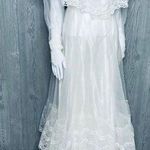 Vintage 1950s lace high neck wedding dress cottage core / boho ruffle tiered lac White Size M Photo 0