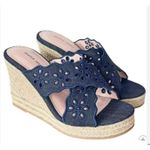 Draper James  Emily Eyelet Blue Denim Walkable Wedge Sandals Size 9 NWB‎ Photo 8
