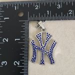 Silver Stainless Steel Figaro Chain Necklace and New York Yankees Blue Pendant Photo 5