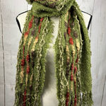 NWT Noelle Scarf Boucle Fuzzy Fringe Green with Multicolored Details Wool Blend Photo 0