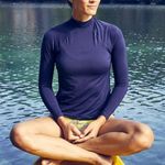 Athleta North Point Rashguard Women’s Size M Long Sleeve Zip Back Blue UPF 50+ Photo 0