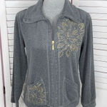 Onque Casuals Studded Velour Track Jacket Gray Gold Small Grandma Photo 0