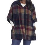 Weatherproof NWT New Womens OS Hooded Fleece Poncho Merlot Taupe and Navy Plaid Photo 0
