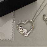 “I Love You” Cat Mother Child CZ Heart Sterling Silver Necklace Photo 1