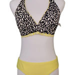 24th & Ocean Black Yellow Ruffle Moderate Coverage Bikini Swimsuit MEDIUM Beach Photo 0