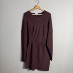 Ganni Rib Knit Asymmetrical Mini Dress Women's XL Burgundy Ruched Designer NWOT Photo 5