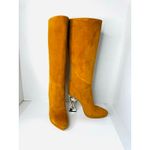 Brandon Maxwell Camel Suede Knee High Boots Sz 39 US 9 Sculptural Metallic Heel Tan Photo 2