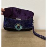 Ecote Beaded Purple Blue Shiny Metal Glamour Sequin Wallet Clutch Wristlet Vtg Photo 2