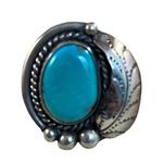 Vintage Turquoise Sterling Silver Native American Navajo Ring Sz 6.5 Blue Photo 0