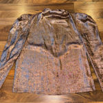 Future Collective Womens Metallic Mock Neck Puff Sleeve Top M holiday dress Brown Size M Photo 0