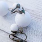 Vintage Clip On Earrings Retro White Duo Ball Dangle Photo 4