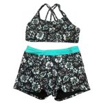 Tempt Me 2 Piece Swimsuit Womens Size XL Black Teal Floral Bikini Top Shorts NWT Photo 6