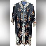 Kimono Vintage Mandarin Silk Robe Jacket Embroidered Geisha Oriental Jinhua MED Blue Photo 1