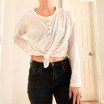 Aerie  White Long Sleeve Henley Top Photo 4