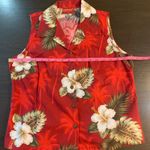 LAVAHUT Hawaiian Sleeveless Button Up Shirt Red Tropical Palm Hibiscus Women's S Photo 4