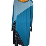 Soft Focus Shirt Dress Midi Floral Print Lace Long Sleeve 2X 26/28 Teal Black Blue Photo 1