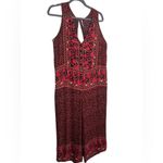 Free People  Boho Red Black Floral Crop Jumpsuit Size Medium Photo 5