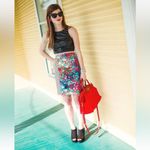 Tabitha from Anthropologie Meadow Floral and Striped Lined Pencil Skirt Size 16 Blue Photo 6