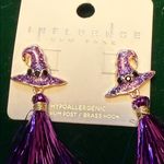 Halloween Purple and Black Witch Hat Earrings Photo 1