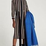 ZARA Striped Belted satin Tunic/Shirt Dress side pockets Black Brawn Size Small Photo 0