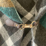 Modena Women Turtle Neck Knit Fringe Plaid Poncho Cape Soft Shawl One Size Blue Photo 3