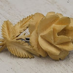 Vintage Bakelite Carved Rose Pin 1" Yellow Flower Palm Coat Lapel Scarf Brooch Gold Photo 0