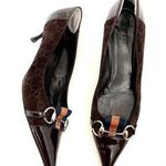 Gucci  Horsebit Web Stripe GG Pump Size 8.5 Brown Suede Pointed Toe Kitten Heel Photo 0