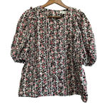 After Market  Floral Print Blouse Top White Lace Trimmed Puff Sleeve M‎ Photo 0