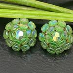 Vintage VOGUE Aurora Borealis Green Dome Cluster Beads Clip On Earrings Photo 0