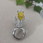 Large Statement Pelican Stretch Ring Rhinestone Covered Yellow Photo 8
