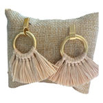 Madewell  Gold Tone Raffia Tassel Earrings Fringe Hoop 2" Pierced 10.01g Vacation Photo 0