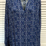 Lucky Brand  Floral Blue/Pink Long Sleeve Blouse Size M Tie Neck Semi‎ Sheer Photo 0