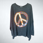 easel Oversized Melange Dolman Top Peace Sign Patch Black 1X Photo 2