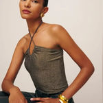Reformation NWT Anders Knit Top Halter Top Gold Sparkle XS Photo 0