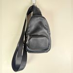 Sondra Roberts  Squared Black Leather Sling Backpack Crossbody Photo 1