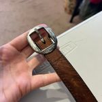 1995 Brown Distressed Genuine Leather Silver Solid Brass Buckle Belt Size Large Photo 2