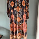 Enfocus Studio Midi Dress Womens Size 18W Navy Orange Tassel Paisley Floral Boho Photo 2