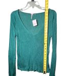 Free People Sweater Womens Small Green Ribbed V-Neck Long Sleeve Knit OB1361173 Photo 4
